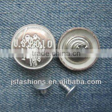 High quality accessories new customized alloy shank jeans button with white letter printed