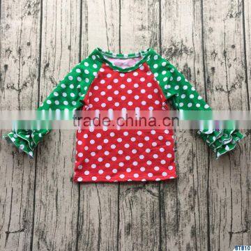 yiwu wholesale cotton clothes kids ruffle raglan shirts baby girls polka dot christmas t shirt children autumn holiday clothing