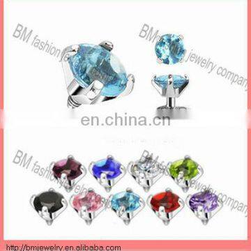 Round aqua rhinestone dermal anchor top piercing crystal skin diver body jewelry