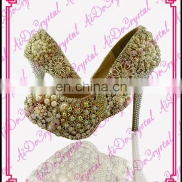 Aidocrystal Handmade custom Golden Bridal party Shoes Peacock Covered Floral Pattern rhinestone Pumps High Heels