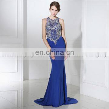 2017 Latest Design Mermaid Royal Blue Embroidered Evening Dresses LX381