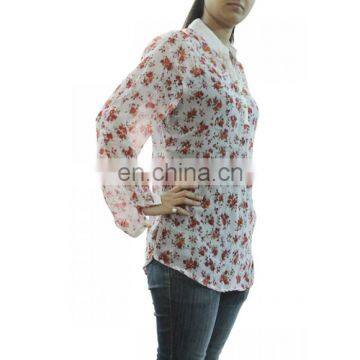 White Floral Front Button Full Sleeve Top for Girls photo-3