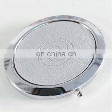 hot cheap design logo yes foldable pocket makeup compact mirrors with leather surface wholesale