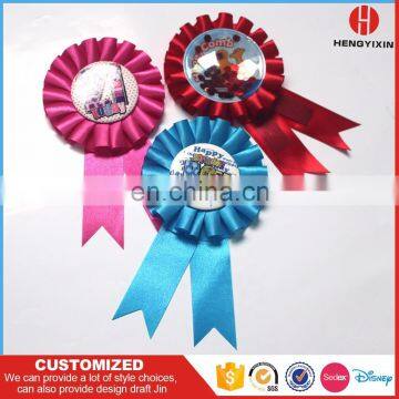 Custom handmade satin rosette award ribbon with safety pin