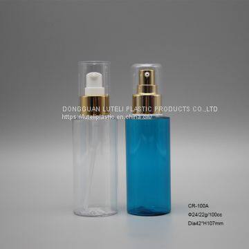 Wholesale 100cc Blue PETG Plastic Personal Care Lotion Cosmetic Round Bottle With Gold Sprayer Pump photo-4