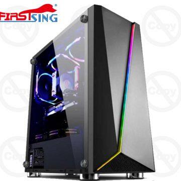 Firstsing ATX Mid Tower Gaming Tempered Glass PC Computer Case With RGB light strip