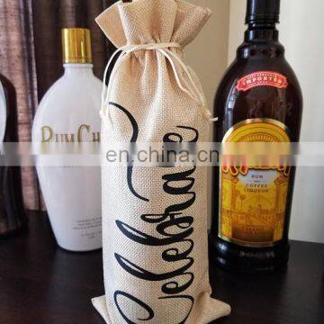 Jute Wine Bottle Covers Gift Bag Champagne Wine Blind Text Packaging Pouch Rustic Hessian Christmas Wedding Party Decorate