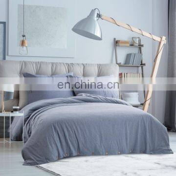 100% Cotton Navy Blue Twin Full Queen King Size Plaid Bed Sheet Duvet Cover Set With Simple