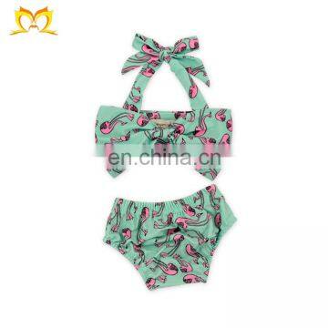 Baby Girls Halter Bowknot Tube Top+Floral Short Bathing Suit Girls Swimwear