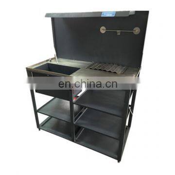 Car repair workshop metal work bench cleaning trough bench