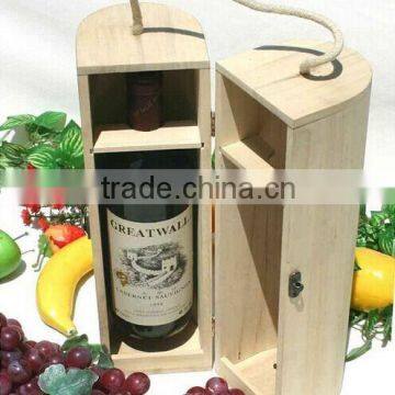 Eco-friendly natural wooden wine box, wine case with handle for single bottle