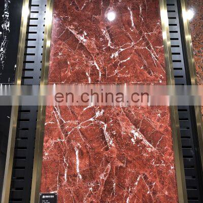 600x600 Full Body Dark Red Color Glazed Polished Porcelain Marble Design Floor Tile photo-2