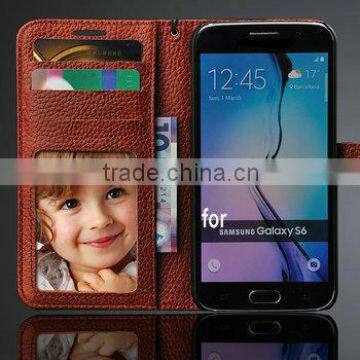 Cow Leather Slot Cover Case for Samsung S6 Wallet Flip Case