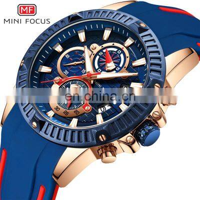 MINI FOCUS MF0244G Men's Quartz Watch Chronograph Analog Waterproof Rubber Strap Sport Wristwatch Men Clock