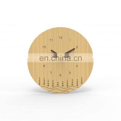 Eco-friendly Premium Round Shaped Household Office Bamboo With Wavy Line Analog Wall Clock photo-3
