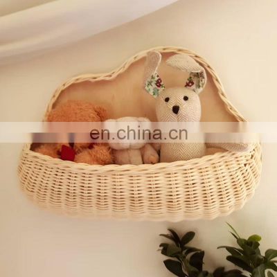 Cloud-shaped Rattan Wall Basket Toy Storage Handwoven