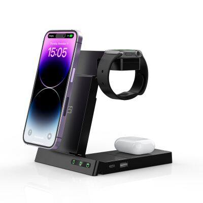 Multifunction Foldable Wireless Charge Smart Watch Earphone Phone Charging Base 6 in 1 15W Folding Wireless Charger