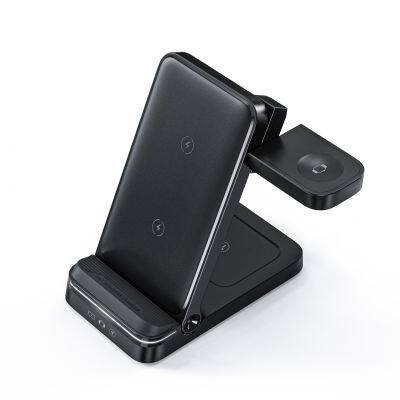 New vertical multifunctional foldable wireless charger for mobile phone headphone watch 3 in 1 wireless charger