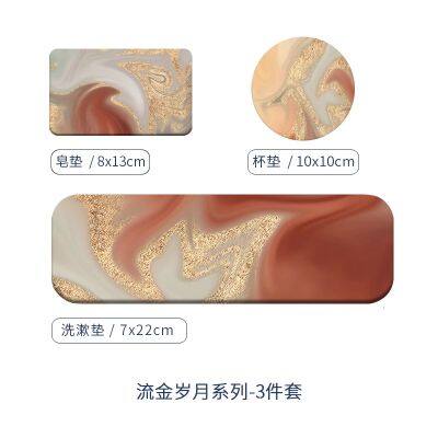 Bathroom Accessories Highly Absorbent Quick Dry Marble Diatomite Stone Bath Mat Set photo-4