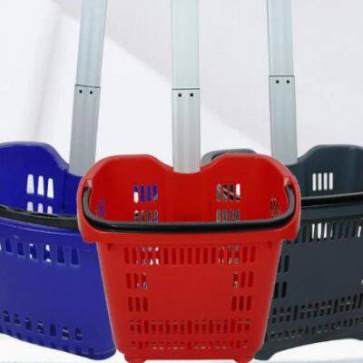 New Retail Supermarket Plastic Shopping Mini Trolley Basket photo-3