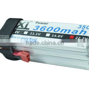 XXL high discharge rate lithium lipo battery 35C 6S 3600mah 22.2V