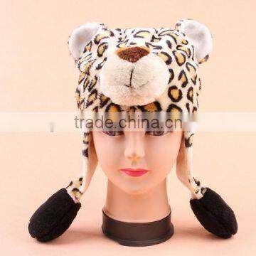 plush animal hat/adult animal winter hats/plush hat/plush tiger hat