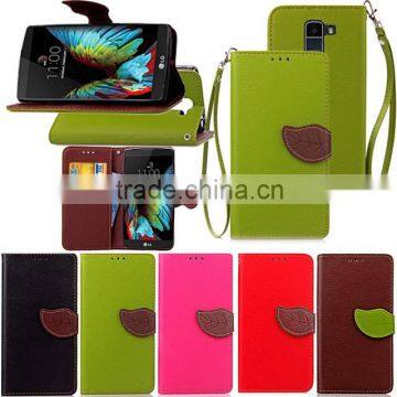 Colorful Stand Leaf Leather Case for LG K10, for LG K10 mobile phone case