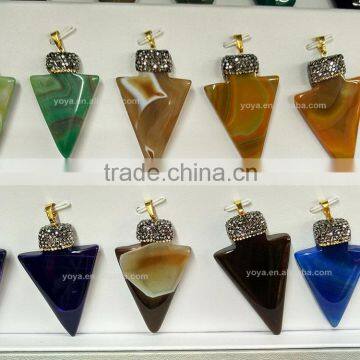 JF6891 crystal pave multicolour agate arrowhead pendant ,tibetan charm