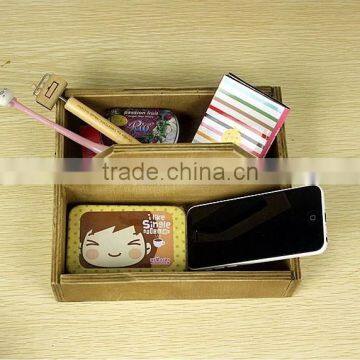 Vintage Hand Made Wood Divided Mail Organizer Box Desk Office,storage Box With Handles Leather Storage Box Tableware Storage Box photo-3