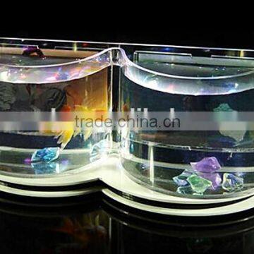 mini double semi-circle divider/B shaped design acrylic fish aquarium tank,fish bowl with back picture frame display