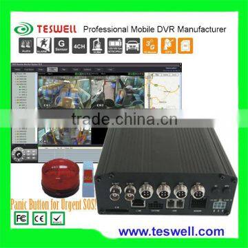 3G realtime GPS google map tracking 4CH mobile cctv system dvr with SOS panic button for urgent alarm