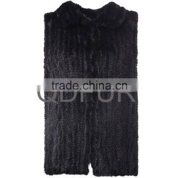 QD80557 Black Brown Knit Mink Fur Long Vest Gilet With Bigger Armhole
