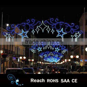 led street decoration arch motif light in holiday lighting blue sky with stars outdoor christmas festive decoration