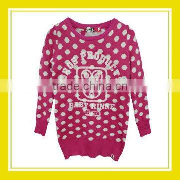 Hot Sell Products Bros Baby Rinne Women With Printed Long Sleeve Keep Warm Pink White Dots 100% Cotton Sweater