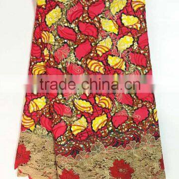 Veritable Wax Block Ankara fabric ghana kente wax with cord lace high quality hollandaise wax fabric