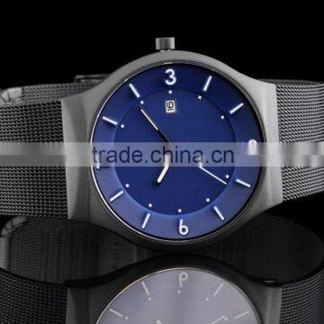 Eco Solar Watches Men's Slim Solar Sapphire Crystal Blue Dial Mesh Strap Watch photo-2