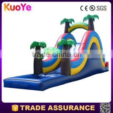 cheap amusing plam tree inflatable water slide with pool for kids