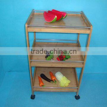 3-Tiers bamboo dining trolley with wheels