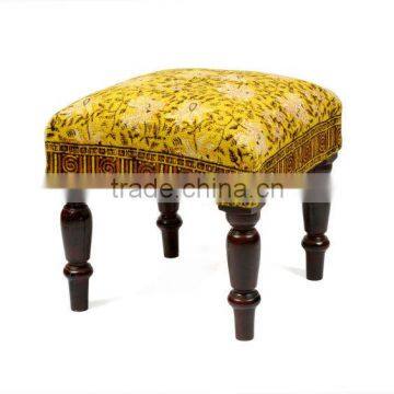 Natural Fibres Floral Printed Wooden Stool