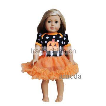 18" American Girls Doll Halloween Black Orange Polka Dots Pumpkin Party Dress