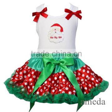 Christmas Red Green Polka Dots Reversible Petite Pettiskirt Santa HoHoHo Party Dress White Tee