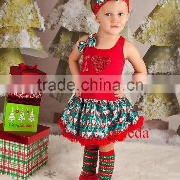 Xmas I Love Santa Red Pettiskirt Dress Headband Leg Warmers 3pcs Party Dress