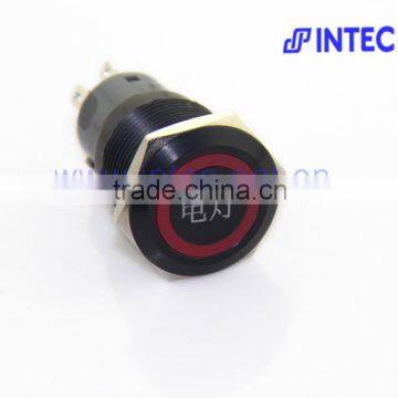 19mm metal switch, aluminum anode black switch, LED and momentary switch, with the character of LAMP