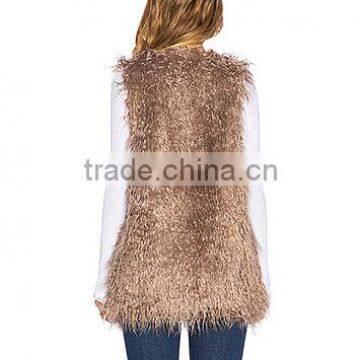 Solid Brown Faux Fur Women Waistcoat