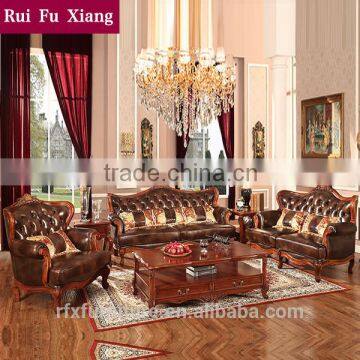 American Antique Style Genuine Leather Solid Wood Sofa Set Design for Living Room Furniture N-253 photo-2