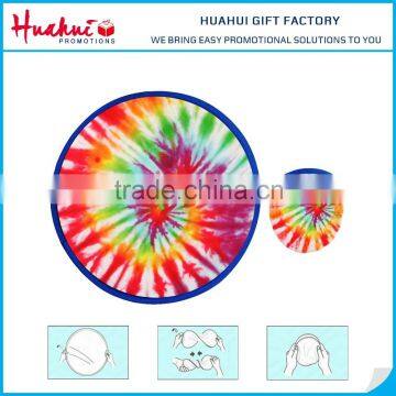 Eco friendly Full Color Round 190T Polyester Foldable Frisbee With Pouch