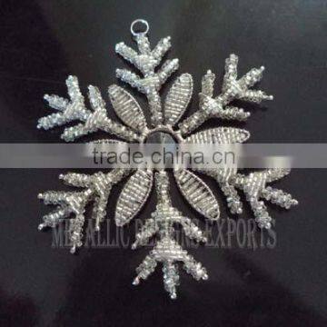 Metal Crystal Hanging Snowflake with Red Ribbon