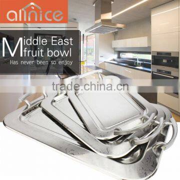 Middle East Style high mirror polishing rectangle ss natural serving tray with mirror at middle