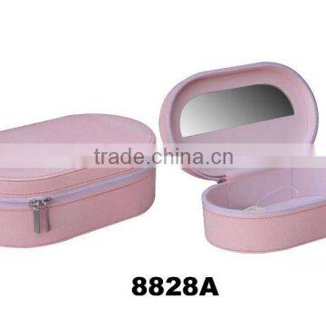 Oval fashion jewelry box with mirror/zipper