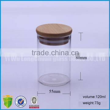 120ml empty quality glass jar with bamboo lid for home storaging